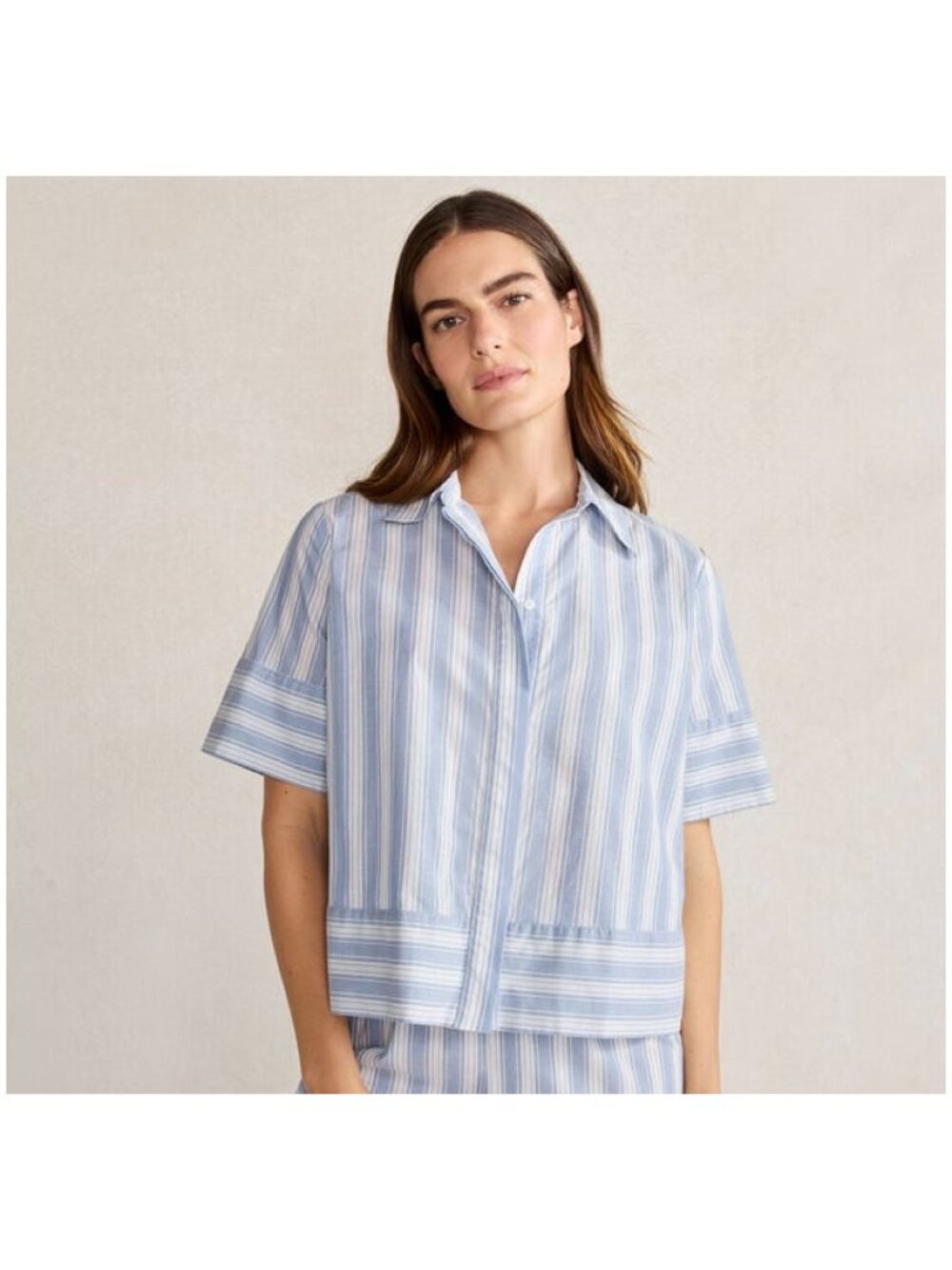 Haven Well Within Talbots Sz Lβ Light Blue Striped Boxy pajama shirt